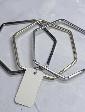 Set of 3 Hexagon Metal Bracelets - Silver Tone & Gold Tone